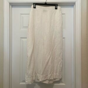 FLAX Wide Leg 100% Linen Pants in white w/Pocket. Elastic waistband Gently used